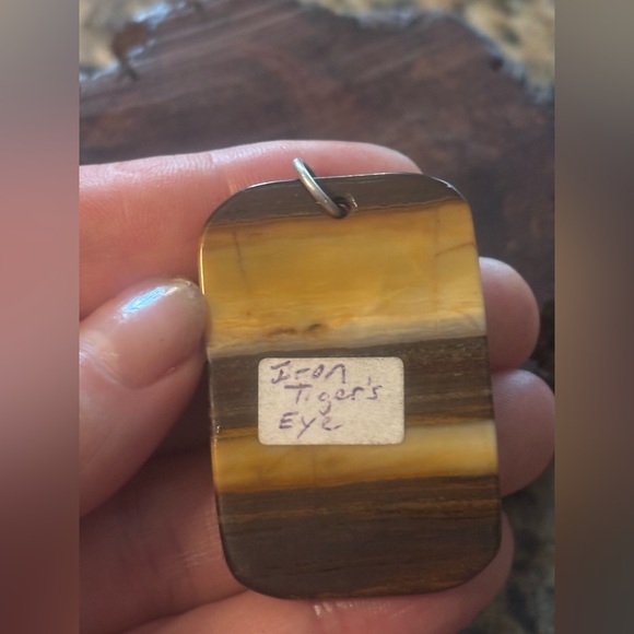 VINTAGE Large Genuine Tigers Eye Stone and Iron Tree of Life Rectangle Pendant 🌲 - Picture 5 of 9